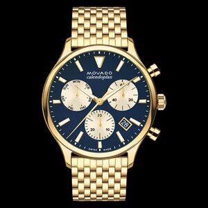 Movado Heritage Men's Watch Black Dial with Golden Bracelet (NEW)